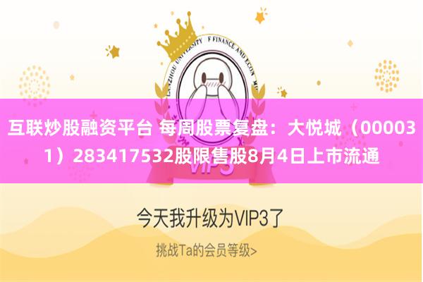 互联炒股融资平台 每周股票复盘：大悦城（000031）283417532股限售股8月4日上市流通